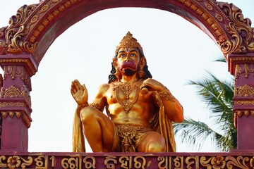 sculpture of god hanuman ji on temple gate