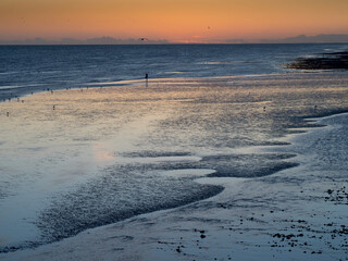 europe, UK, England, Sussex, Worthing seafront sunset