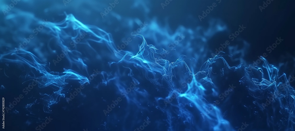Poster blue glowing plasma force field in space, abstract tech background with digital elements.