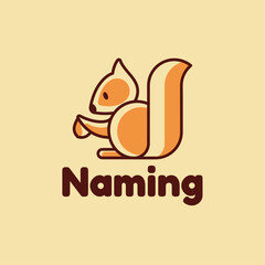 logo with illustration of squirrel eating nut, symbol in lines design in vector © cesar agj