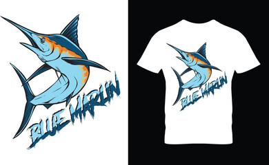 Blue marlin fish t-shirt design.Colorful and fashionable t-shirt design for men and women.