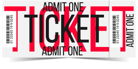 Modern realistic ticket design. Admit one. Pass.