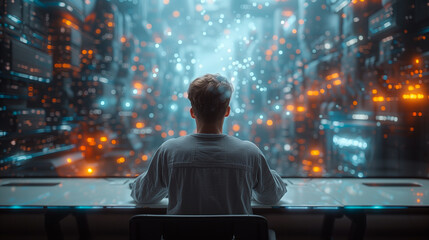 Computer specialist for cybersecurity and futuristic digital concepts