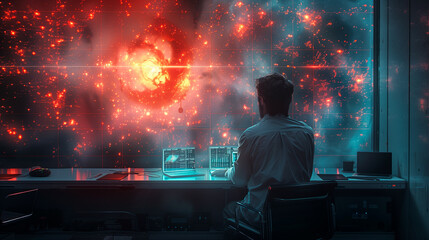 Computer specialist for cybersecurity and futuristic digital concepts