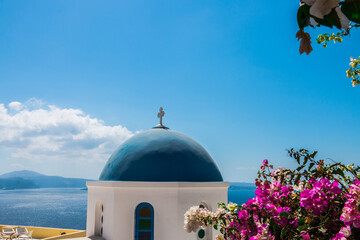 Fototapeta na wymiar view of the church and the Aegean sea on the island of Santorini in Greece