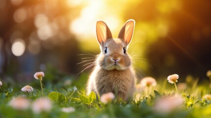 Fototapeta premium cute animal pet rabbit or bunny smiling and laughing isolated with copy space for easter background, rabbit, animal, pet, cute, fur, ear, mammal, background, celebration, generate by AI.