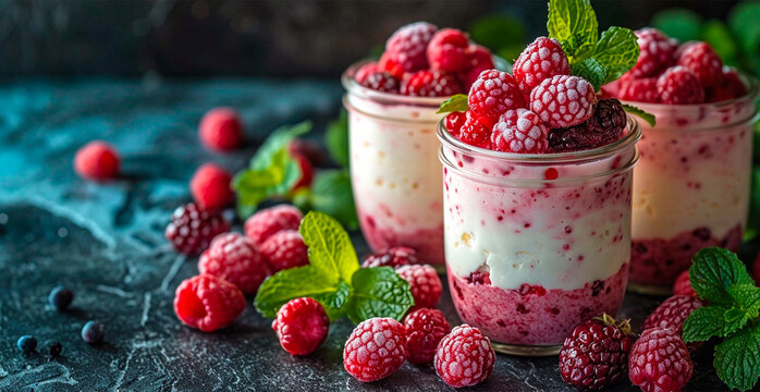 Yogurt with ripe fresh berries - AI generated image