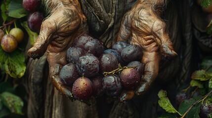 Obrazy na Plexi  close up plums in hands