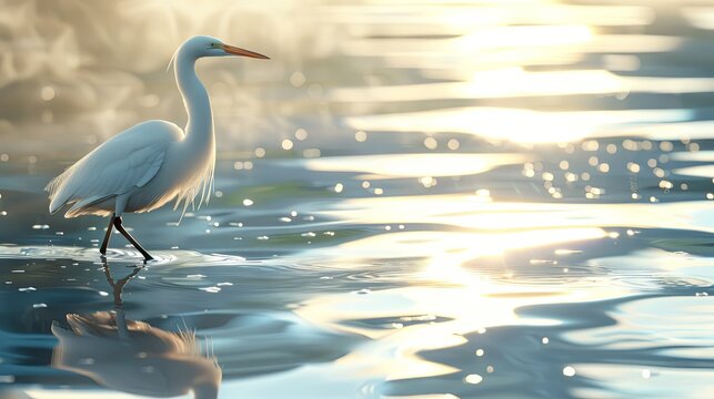 Little egret fishing in the lake. 