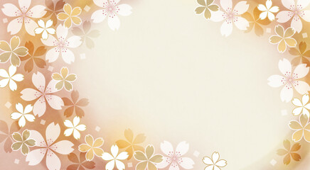 柔らかい質感の和紙の桜の花の和風背景、茶色とゴールド