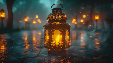 Islamic lantern in the night - Ramadan Kareem