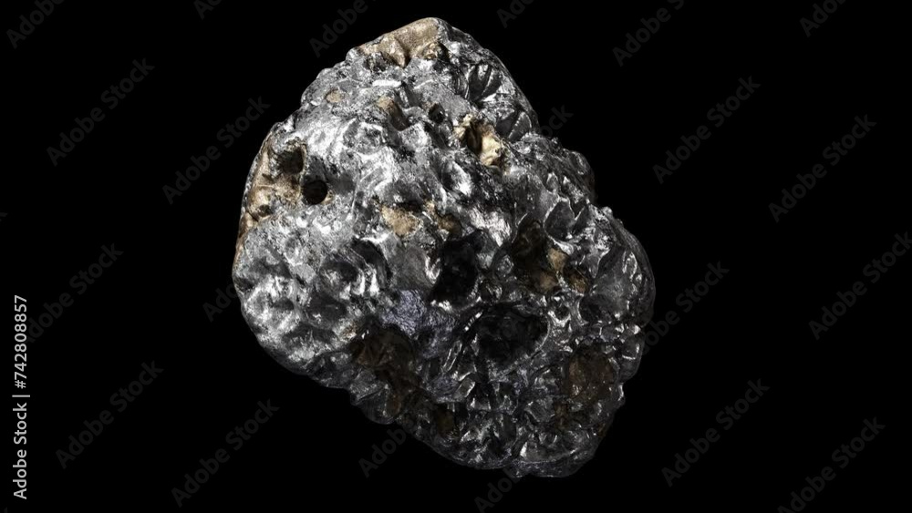 Aufkleber realistic abstract looping 3d animation of the spinning platinum nugget with mineral inclusions rend