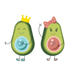 cartoon avocado girl and boy