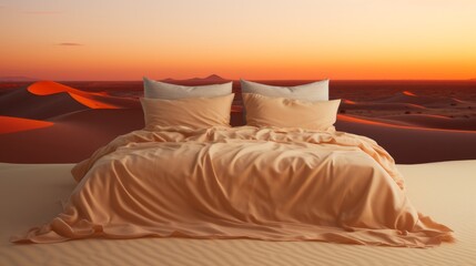 Bed With Orange Sheets and Pillows in Bedroom