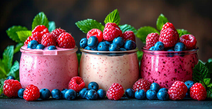 Yogurt with ripe fresh berries - AI generated image