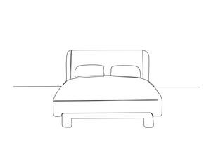 Continuous one line drawing of bed furniture. Double bed single outline vector illustration. Editable stroke.
