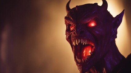 red dragon devil mask A devil scream character as a red demon or monster screaming with fangs and teeth with in an open mouth 