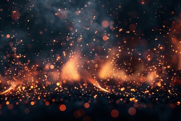 Fire embers particles over black background. Fire sparks background. Abstract dark glitter fire particles lights.