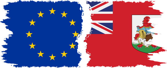 Bermuda and European Union grunge flags connection vector