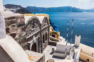 Beautiful views on the island of Santorini. Landscape. - obrazy, fototapety, plakaty