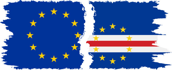 Cape Verde and European Union grunge flags connection vector