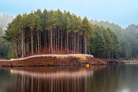 Autumn in the Park.  SEEH LAKE, Biirii, Ziro, Arunachal Pradesh, India. 'SWKHE LAKE" man-made marble located at Ziro, Arunachal Pradesh. Included the Tentative List for UNESCO's World Heritage Site. 