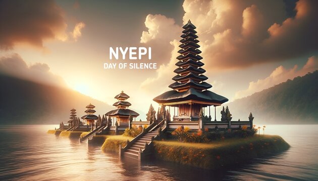 Illustration for nyepi with a serene and beautiful scene of balinese temple.