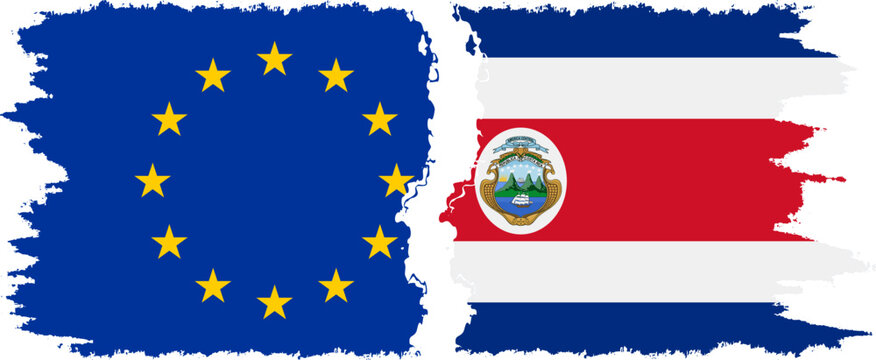 Costa Rica and European Union grunge flags connection vector