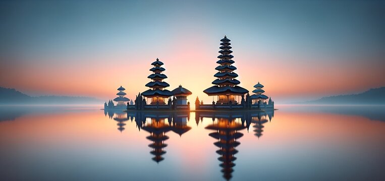 Scene of a temple in bali at sunset for nyepi day. 
