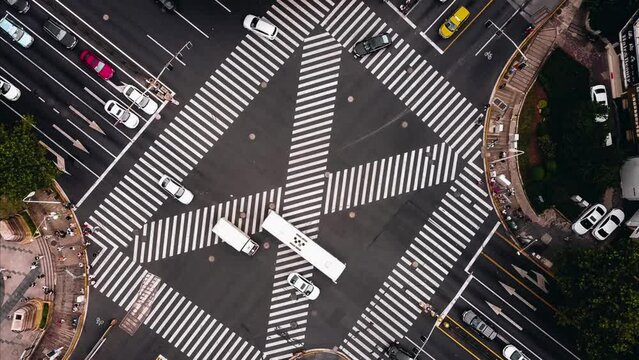 Drone Point View of City Street Crossing