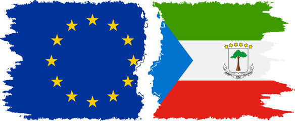 Equatorial Guinea and European Union grunge flags connection vector