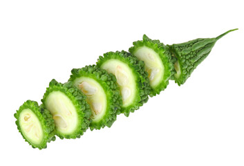 Slice of bitter melon or Bitter gourd on transparent png