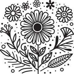 Florals Abstract , Flowers doodle art. Vector illustration in line art.
