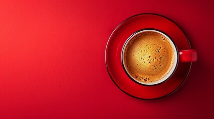A top-down view of a cup of coffee isolated in the background highlights the simplicity and elegance of the beverage in a minimalist composition. Generative AI technology
