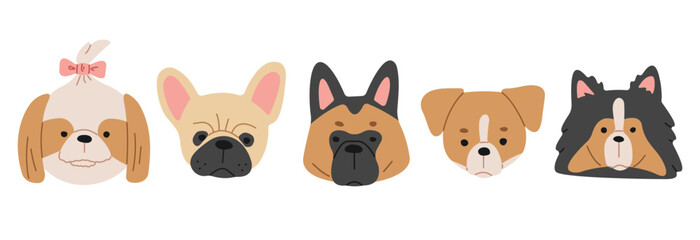 Dog Heads 4 cute on a white background, vector illustration.
