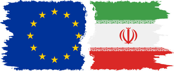 Iran and European Union grunge flags connection vector