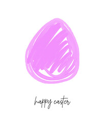 Happy Easter. Trendy Simple Easter Vector Illustration with Big Pink Egg Made of Scribbles. Single Chicken Egg on a White Background. Simple Infantile Doodle Style Easter Card. RGB. - 742814044