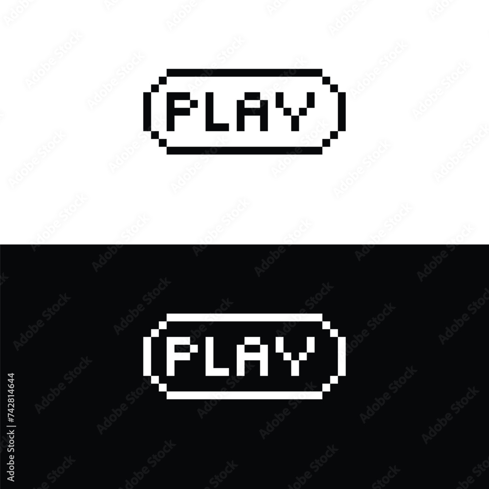 Poster play button 8 bit text play pixel art 8-bit for game