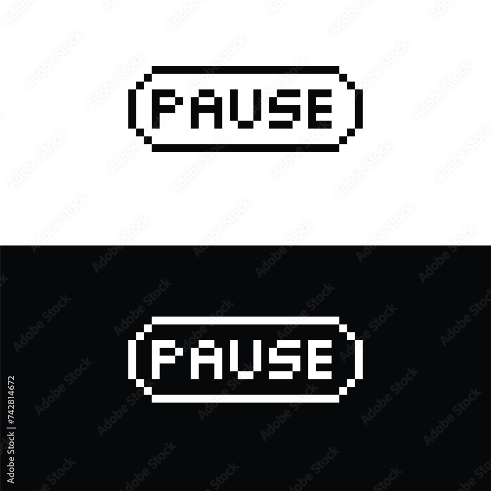 Poster pause button 8 bit text pause pixel art 8-bit for game