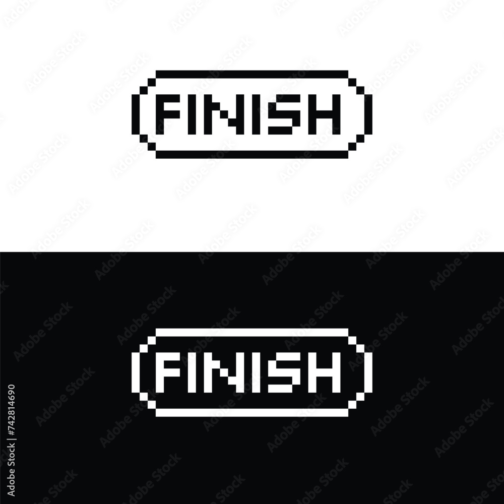 Poster finish button 8 bit text finish pixel art 8-bit for game
