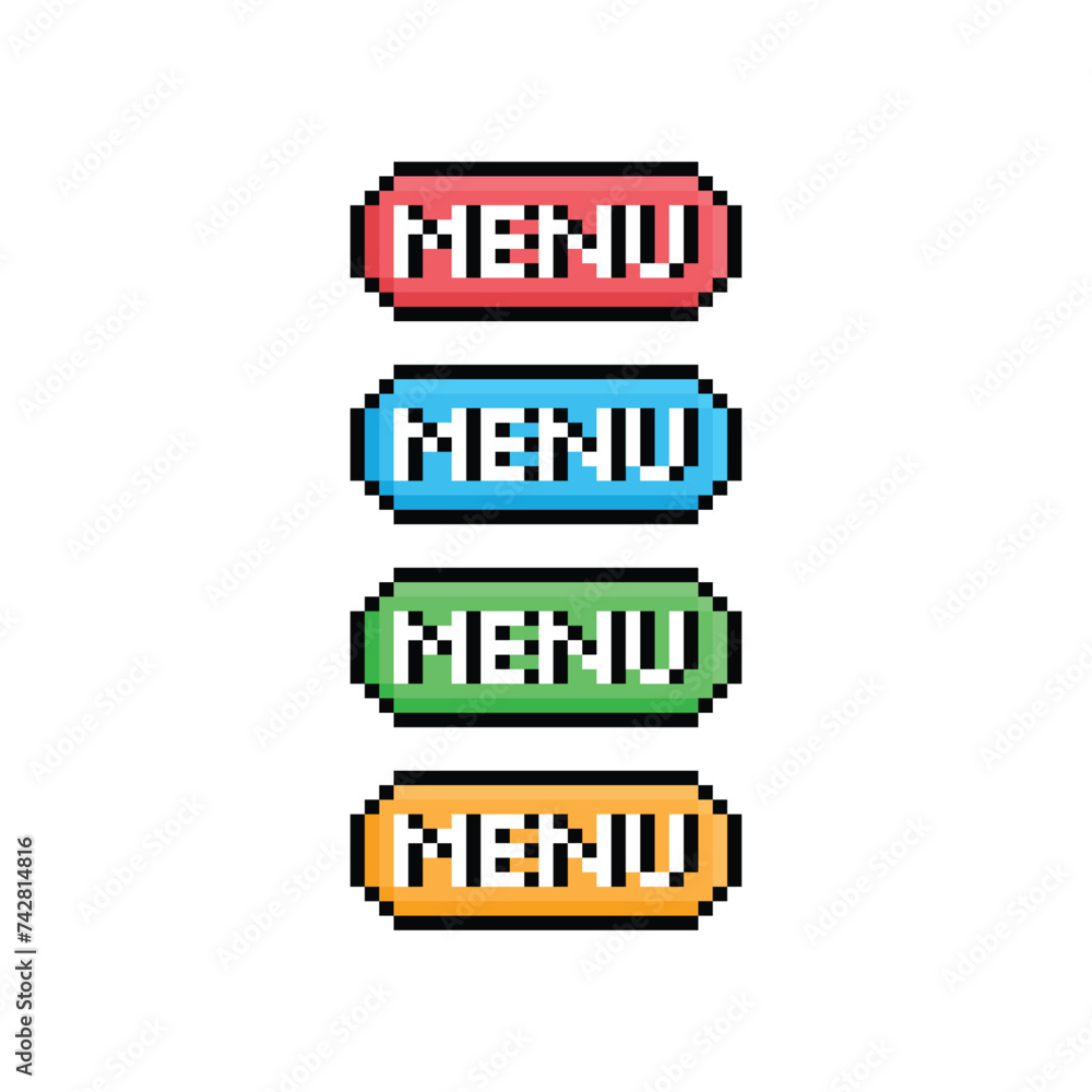 Poster menu button 8 bit text menu pixel art 8-bit for game