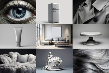 Collage image in gray color. Generative AI