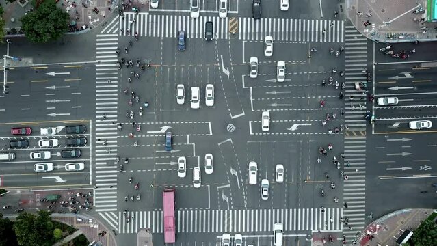 Drone Point View of City Street Crossing