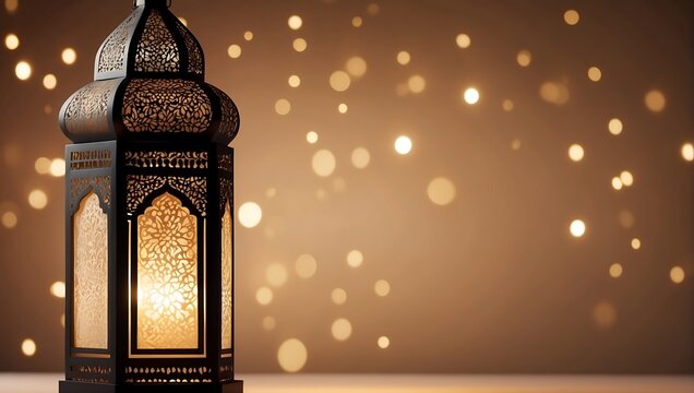 Ramadan Kareem background with Arabic lanterns and bokeh lights