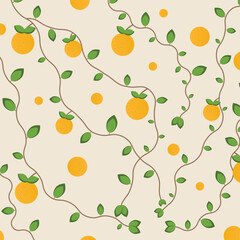Orange vine with leaves seamless pattern and wall art 