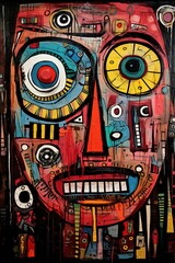 Portrait  of a face made of clocks, cogs and geers in Art Brut style. Time concept. Ai Generative