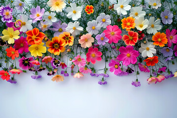 a row of lots of colorful flowers in the style of whi