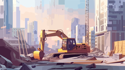 Construction site concept with compactor  - obrazy, fototapety, plakaty