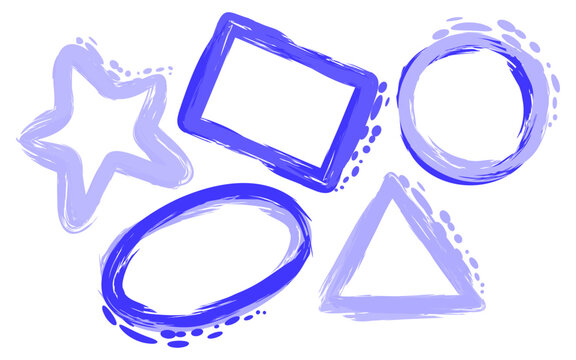 Vector set of handrawn decorative blue shapes. Star, rectangle, circle, triangle.