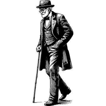 Vintage Old Man With Cane